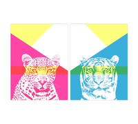 Wee Blue Coo Pack of 2 Neon Tiger & Leopard Vivid Jungle Animal Portrait Bold Geometric Design Unframed Wall Art Living Room Prints Set Wee Blue Coo Multicolor