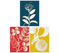 Wee Blue Coo Pack of 3 A4 Bold Bright Botanicals Plant Tree Branch Bloom Blue Red Yellow Unframed Wall Art Living Room Prints Set