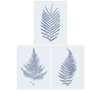 Wee Blue Coo Pack of 3 A4 Elegant Calming Fern Leaf Frond Blue on Grey Detailed Foliage Imprint Botanical Unframed Wall Art Living Room Prints Set