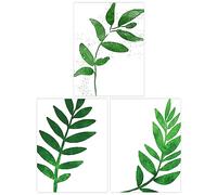 Wee Blue Coo Pack of 3 A4 Simple Elegant Plant Leaf Foliage Bright Green Watercolour Unframed Wall Art Living Room Prints Set