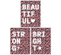 Wee Blue Coo Pack of 3 Beautiful Strong Bright Typography on Blue Pink Leopard Pattern Unframed Wall Art Living Room Prints Set Wee Blue Coo Pink