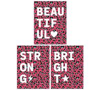 Wee Blue Coo Pack of 3 Beautiful Strong Bright Typography on Pink and Blue Leopard Pattern Bedroom Unframed Wall Art Living Room Prints Set
