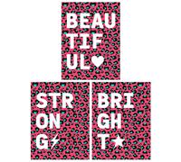 Wee Blue Coo Pack of 3 Beautiful Strong Bright Typography on Pink & Blue Leopard Pattern Bedroom Unframed Wall Art Living Room Prints Set Wee Blue Coo Bright Pink
