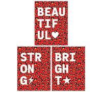 Wee Blue Coo Pack of 3 Beautiful Strong Bright Typography on Red and Orange Leopard Pattern Motivational Unframed Wall Art Living Room Prints Set