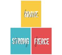 Wee Blue Coo Pack of 3 Brave Fierce Strong Capital & Lowercase Letters Bright Yellow Red Blue Typography Unframed Wall Art Living Room Prints Set Wee Blue Coo Multicolor
