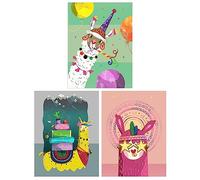 Wee Blue Coo Pack of 3 Kids Bedroom Llama Cool White Yellow Pink Camping Party Colourful Unframed Wall Art Living Room Prints Set