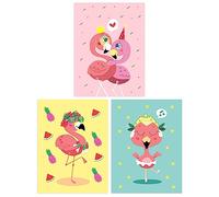 Pack of 3 Kids Bedroom Nursery Cute Flamingo Bird Party Couple Ballerina Bright Pastel Colour Unframed Wall Art Living Room Prints Set Wee Blue Coo Multi One Size