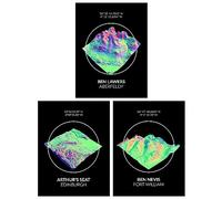 Wee Blue Coo Pack of 3 Neon Scottish Hill and Mountain Topography Maps Ben Lawers Aberfeldy Unframed Wall Art Living Room Prints Set