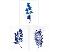 Wee Blue Coo Pack of 3 Simple Elegant Flower Plant Leaf Foliage Cobalt Blue Watercolour Unframed Wall Art Living Room Prints Set Wee Blue Coo Blue