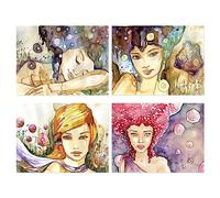 Wee Blue Coo Pack of 4 A4 Watercolour Women Portrait Modern Boho Painting Unframed Wall Art Living Room Prints Set