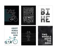 Wee Blue Coo Pack of 6 Love Cycling Bicycle Theme Quote Black & White Bike Typography Unframed Wall Art Living Room Prints Set Wee Blue Coo Black