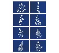 Wee Blue Coo Pack of 8 White on Cobalt Blue Foliage Simple Watercolour Leaf Botanical Unframed Wall Art Living Room Prints Set in Dark Blue Wee Blue Coo Dark Blue