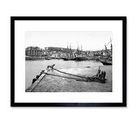 Wee Blue Coo PADSTOW QUAY CORNWALL ENGLAND VINTAGE HISTORY OLD BW FRAMED ART PRINT B12X509