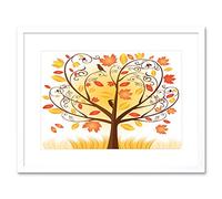 Wee Blue Coo Painting Abstract Autumn Leaves Pattern Design Framed Wall Art Print