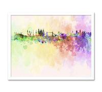 Wee Blue Coo Painting Abstract Cityscape London England Skyline Paint Splash Art Print Framed Poster Wall Decor 12X16 Inch
