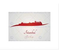 Wee Blue Coo Painting Abstract Cityscape Red Istanbul Turkey Wall Art Print
