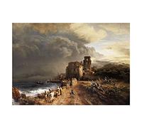 Wee Blue Coo Painting Achenbach Shadowed Seaside Scene Figures Wall Art Print