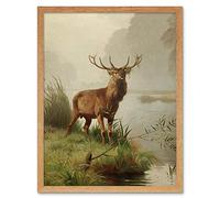 Wee Blue Coo Painting Animal Portrait Red Deer Stag Mackeprang Art Print Framed Poster Wall Decor 12X16 Inch