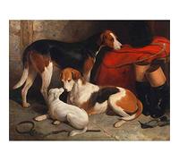 Wee Blue Coo Painting Animals Foxhounds Terrier Hunt Hunting Dogs Barraud Art Print Poster Wall Decor 12X16 Inch