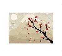 Wee Blue Coo Painting Blossom Tree Snow Peak Mountain Sun Wall Art Print