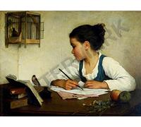 Wee Blue Coo PAINTING BROWNE GIRL WRITING PET GOLDFINCH 12x16 POSTER ART PRINT HP3197