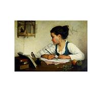 Wee Blue Coo Painting Browne Girl Writing Pet Goldfinch Wall Art Print