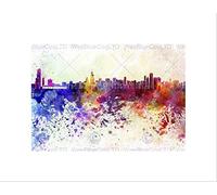 Wee Blue Coo PAINTING CITYSCAPE CHICAGO SKYLINE PAINT SPLASH FRAMED ART PRINT MOUNT B12X13514