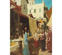 Wee Blue Coo Painting Cityscape Gleich North African Bazaar Art Print Poster Wall Decor 12X16 Inch