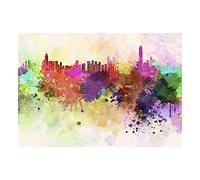 Wee Blue Coo Painting Cityscape Hong Kong Paint Splash Skyline Picture Wall Art Print