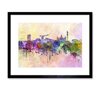 Wee Blue Coo Painting Cityscape Paint Splash Skyline Glasgow Framed Wall Art Print