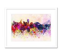 Wee Blue Coo Painting Cityscape Paint Splash Skyline Valencia Framed Wall Art Print