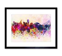 Wee Blue Coo Painting Cityscape Paint Splash Skyline Valencia Framed Wall Art Print