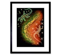 Wee Blue Coo Painting Drawing Aboriginal Australian Lizard Style Framed Wall Art Print