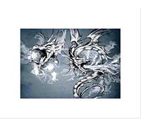 Wee Blue Coo Painting Drawing Abstract Fantasy Dragon Head Fire Wall Art Print