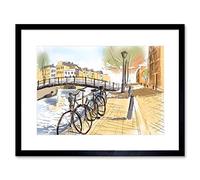 Wee Blue Coo Painting Drawing Cityscape Street Amsterdam Canal Bridge Framed Wall Art Print