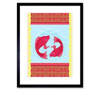 Wee Blue Coo PAINTING DRAWING JAPANESE KOI CARP FISH POND STYLE FRAMED ART PRINT B12X13235