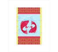 Wee Blue Coo PAINTING DRAWING JAPANESE KOI CARP FISH POND STYLE FRAMED ART PRINT B12X13235