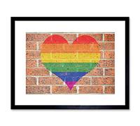 Wee Blue Coo Painting Drawing Rainbow Love Heart Brick Wall Romance Framed Wall Art Print