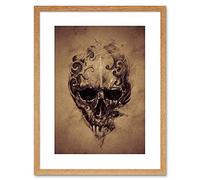 Wee Blue Coo Painting Drawing Tattoo Creepy Skull Gothic Grunge Framed Wall Art Print