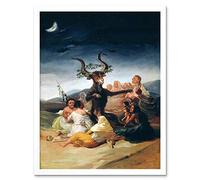 Wee Blue Coo Painting Fantasy Landscape Goya Witches Sabbath Art Print Framed Poster Wall Decor 12X16 Inch
