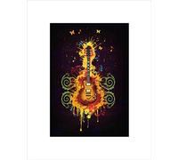 Wee Blue Coo PAINTING GUITAR PAINT SPLASH BUTTERFLY GROOVY COOL RETRO FRAMED PRINT B12X8151