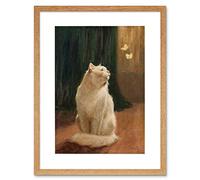 Wee Blue Coo Painting Heyer White Cat And Two Butterflies 12x16 Framed Wall Art Print