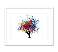 Wee Blue Coo Painting Illustration Abstract Colourful Tree Splash Art Framed Wall Art Print