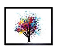 Wee Blue Coo Painting Illustration Abstract Colourful Tree Splash Art Print Framed Poster Wall Decor 12X16 Inch