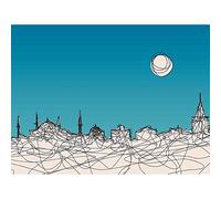 Wee Blue Coo Painting Illustration Abstract Impression Istanbul Moon Art Print Poster Wall Decor 12X16 Inch