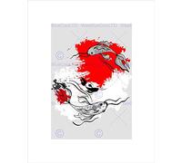 Wee Blue Coo PAINTING ILLUSTRATION ABSTRACT KOI CARP JAPAN GRAPHIC FRAMED ART PRINT B12X13461