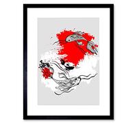 Wee Blue Coo PAINTING ILLUSTRATION ABSTRACT KOI CARP JAPAN GRAPHIC FRAMED ART PRINT B12X13461