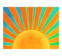 Wee Blue Coo Painting Illustration Abstract Sunrise Sun Rays Orange Blue Spokes Canvas Print