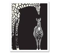 Wee Blue Coo Painting Illustration Abstract Zebra Giraffe Zoo Art Print Framed Poster Wall Decor 12X16 Inch