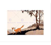 Wee Blue Coo Painting Illustration Aesop Fable Fox Grapes Tree Vine Wall Art Print